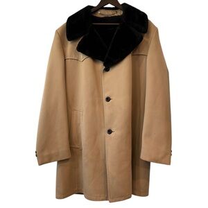 VTG Crownwear Western Tan Fur Collar Cowboy Rancher Old Money Jacket Coat Sz 44L